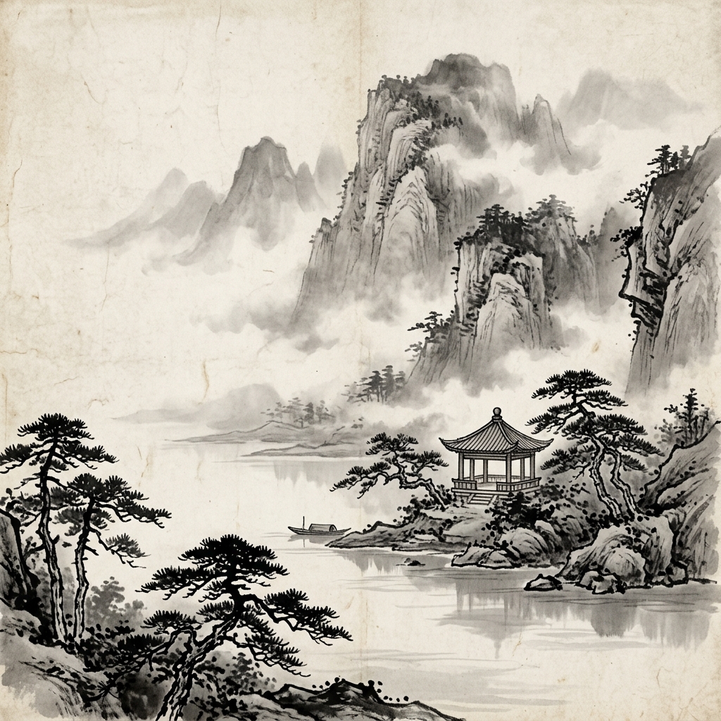 Ink wash mountains